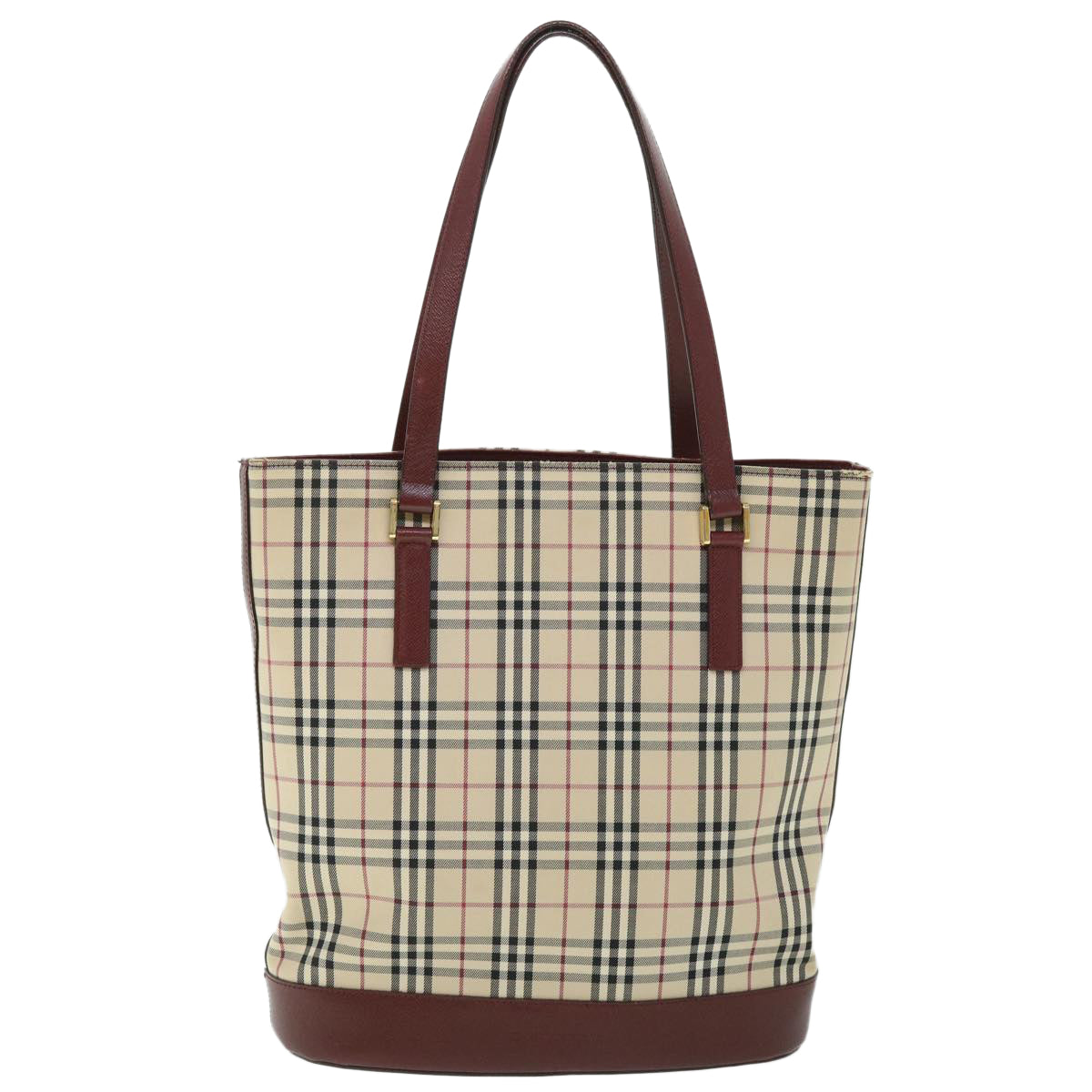 BURBERRY Nova Check Tote Bag Canvas Leather Beige Red Auth 53247