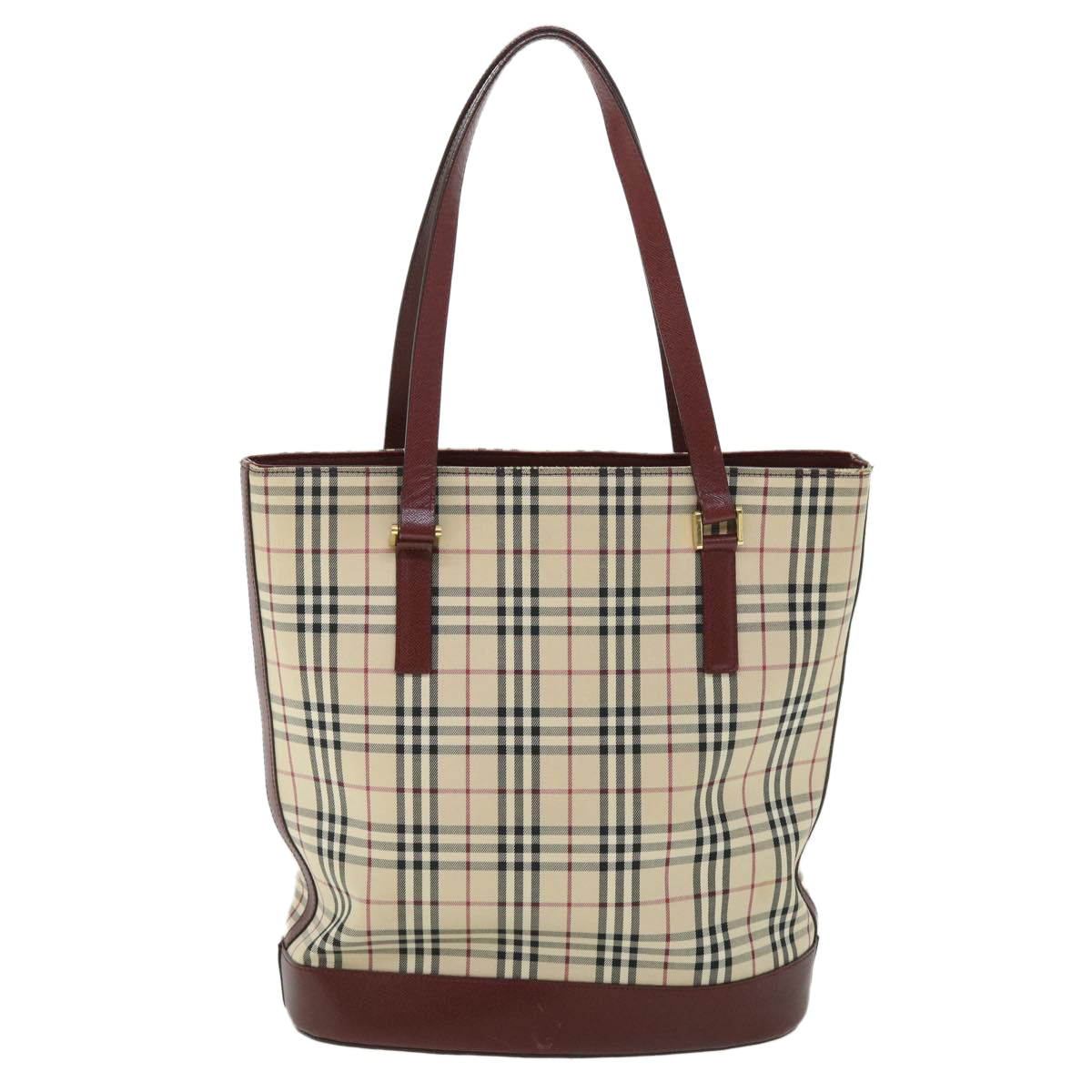 BURBERRY Nova Check Tote Bag Canvas Leather Beige Red Auth 53247 - 0