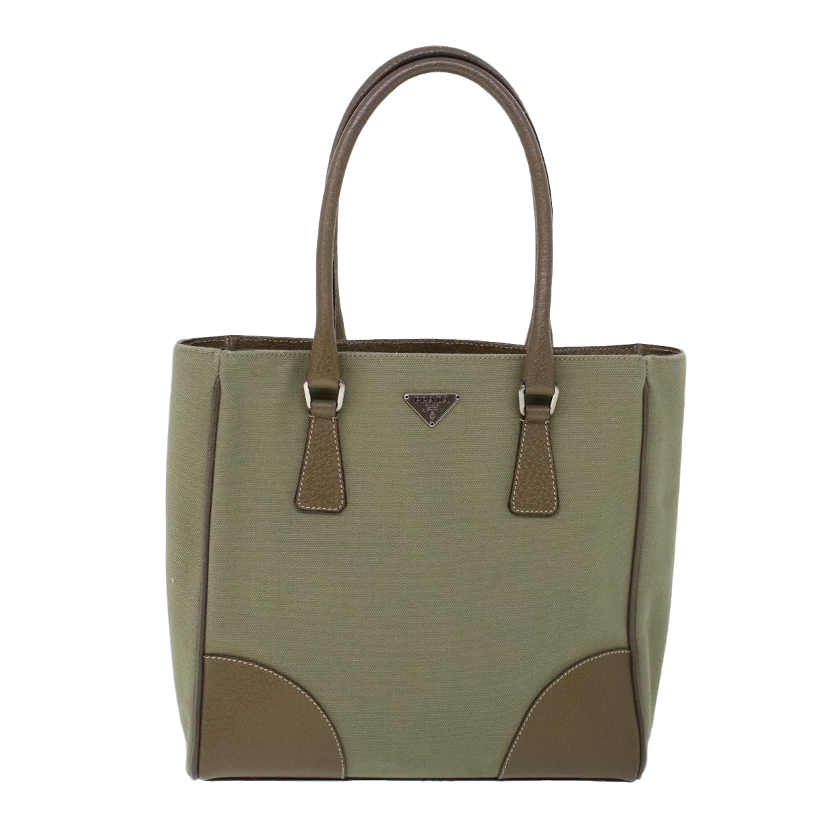 PRADA Hand Bag Canvas Leather Green Auth 53252