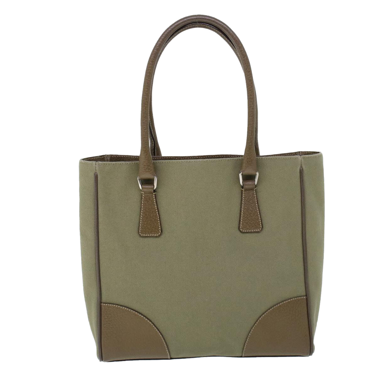 PRADA Hand Bag Canvas Leather Green Auth 53252