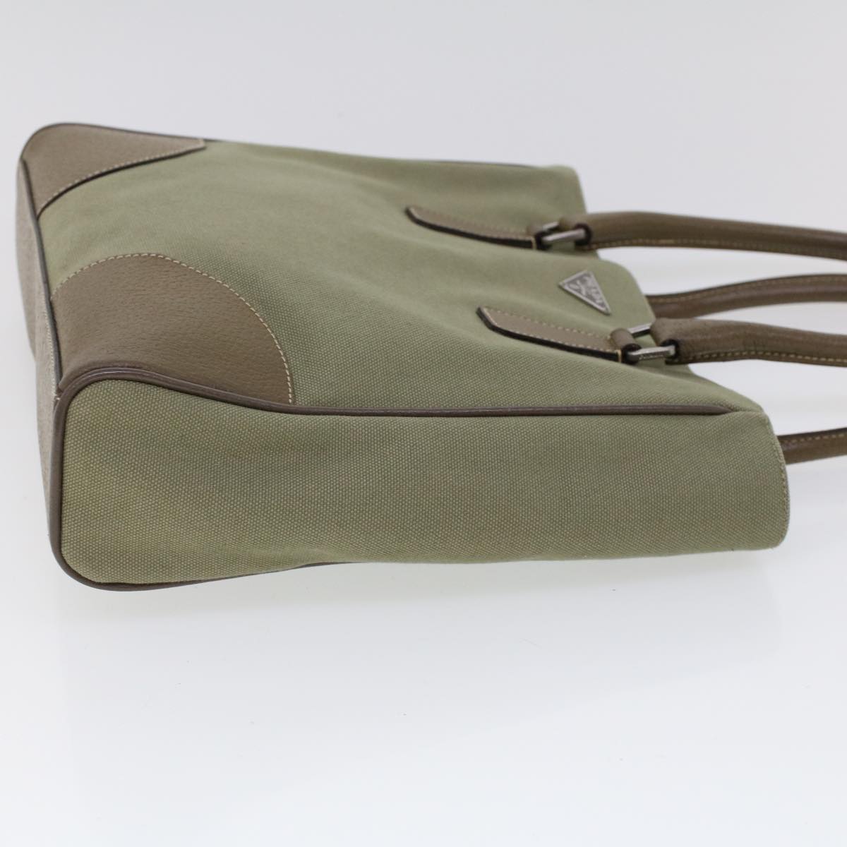 PRADA Hand Bag Canvas Leather Green Auth 53252