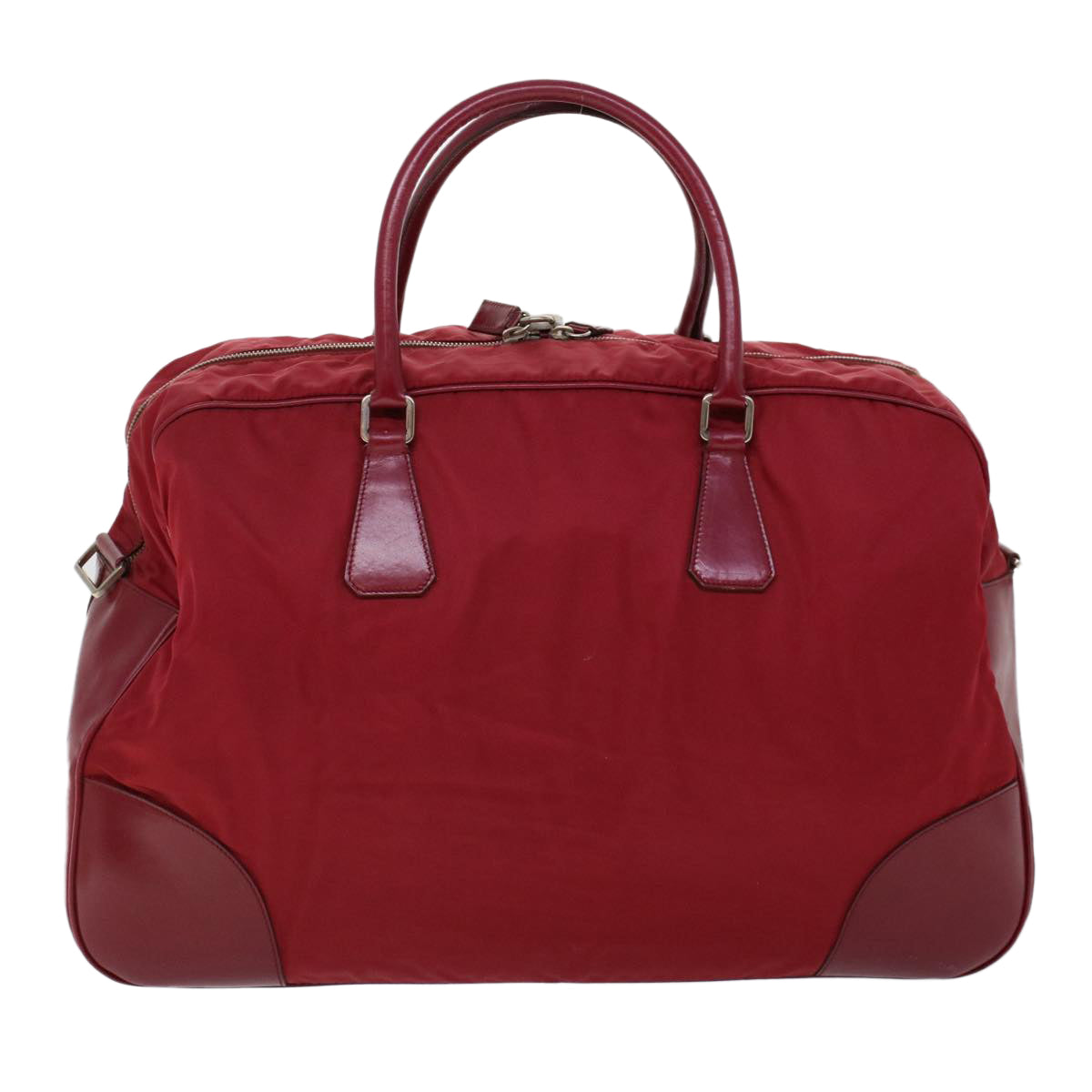 PRADA Boston Bag Nylon Leather Red Auth 53253