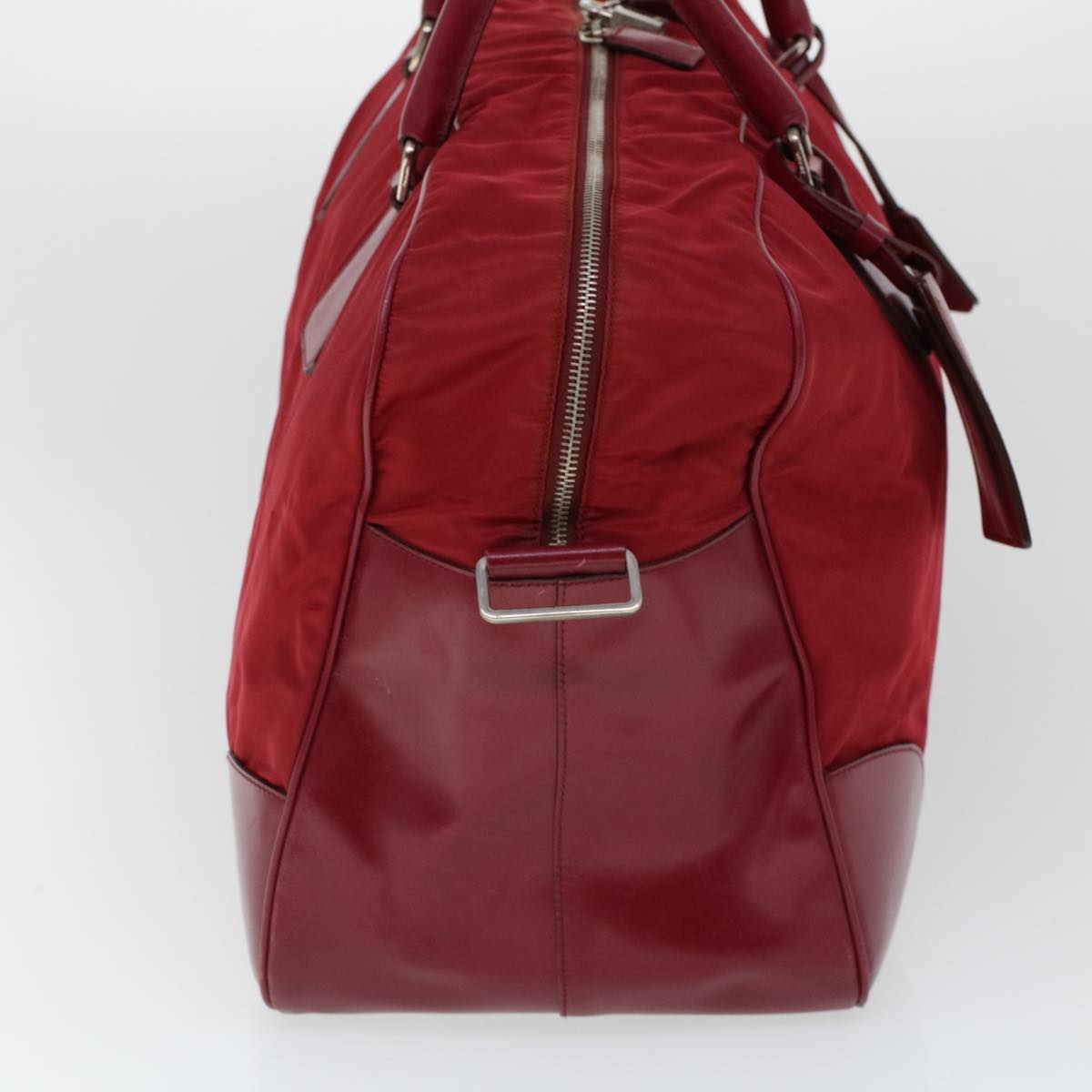 PRADA Boston Bag Nylon Leather Red Auth 53253