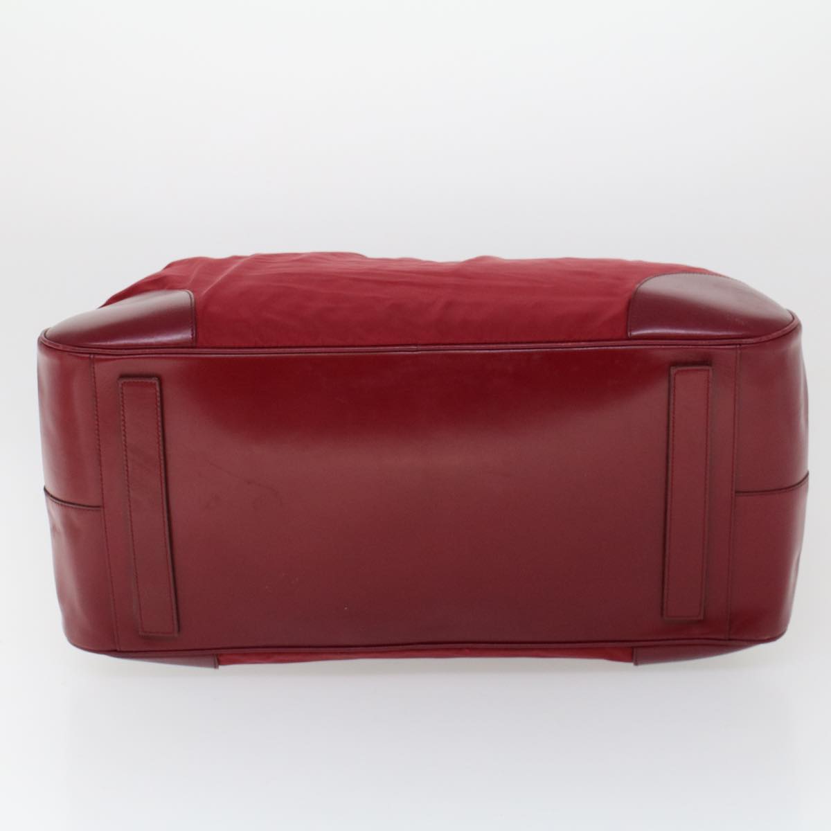 PRADA Boston Bag Nylon Leather Red Auth 53253