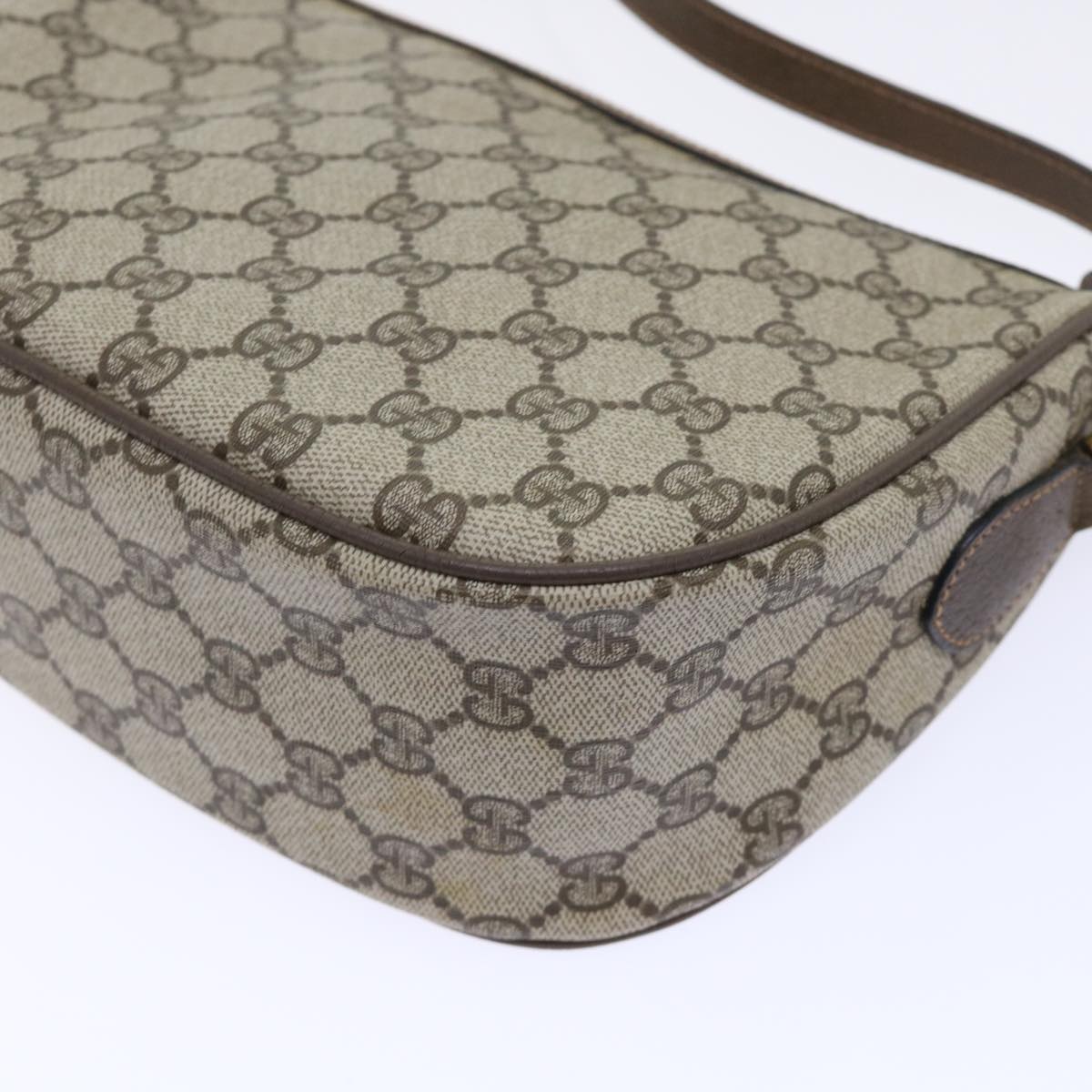 GUCCI GG Canvas Web Sherry Line Shoulder Bag PVC Leather Beige Green Auth 53255