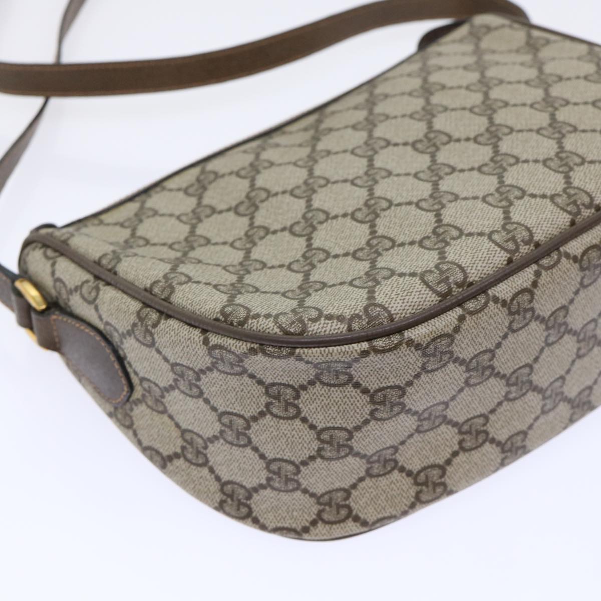 GUCCI GG Canvas Web Sherry Line Shoulder Bag PVC Leather Beige Green Auth 53255