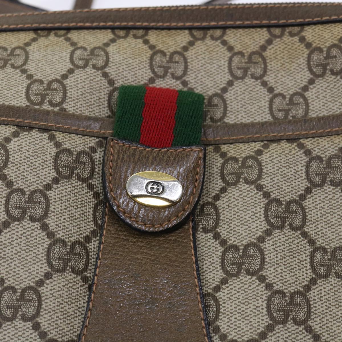 GUCCI GG Canvas Web Sherry Line Shoulder Bag PVC Leather Beige Green Auth 53255