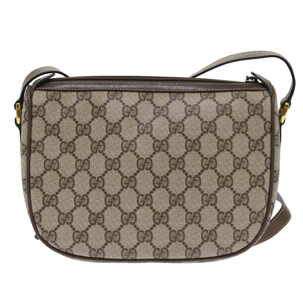 GUCCI GG Canvas Web Sherry Line Shoulder Bag PVC Leather Beige Green Auth 53255