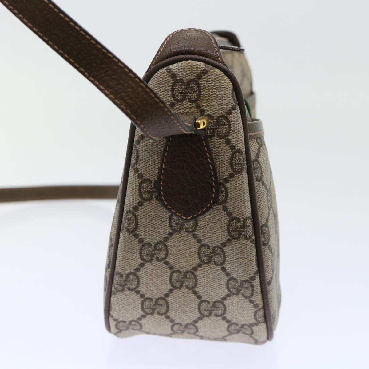 GUCCI GG Canvas Web Sherry Line Shoulder Bag PVC Leather Beige Green Auth 53255