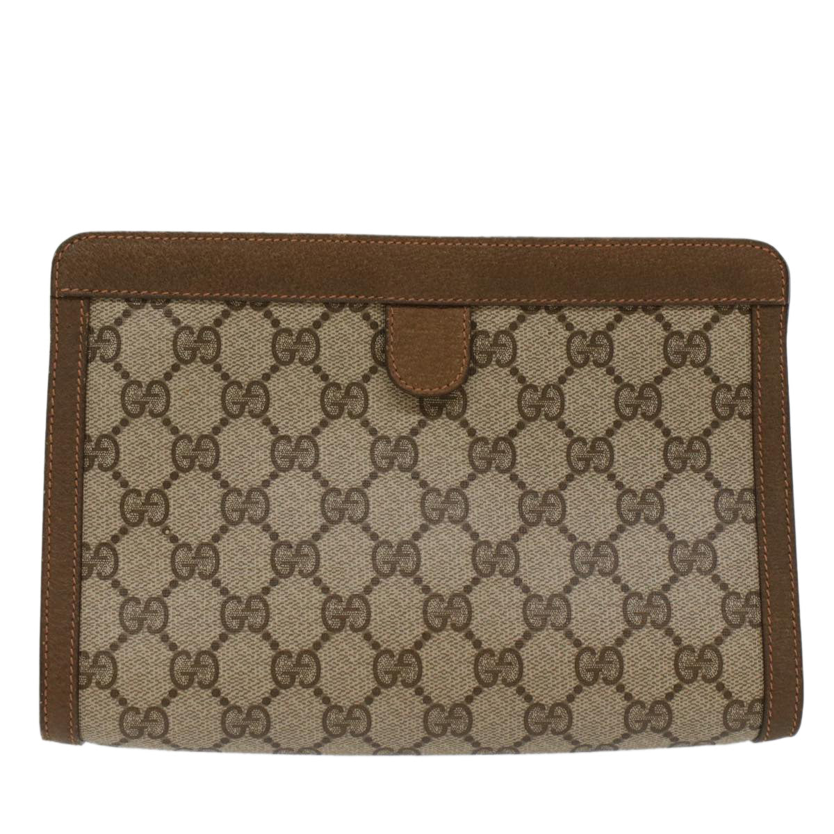 GUCCI GG Canvas Web Sherry Line Clutch Bag PVC Leather Beige Green Auth 53256 - 0