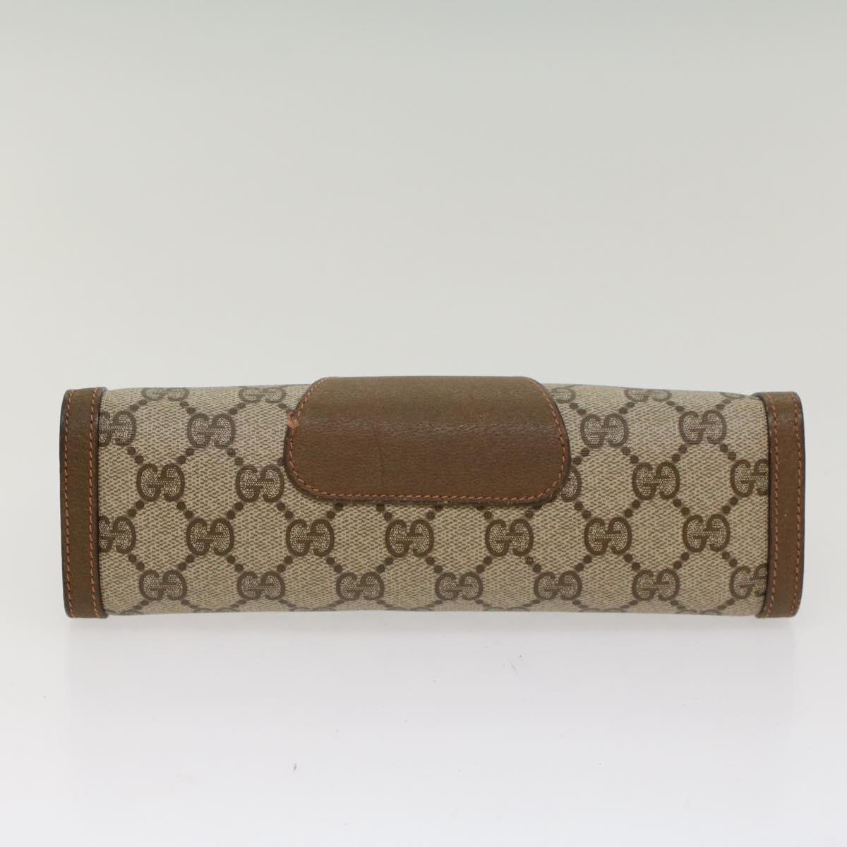 GUCCI GG Canvas Web Sherry Line Clutch Bag PVC Leather Beige Green Auth 53256