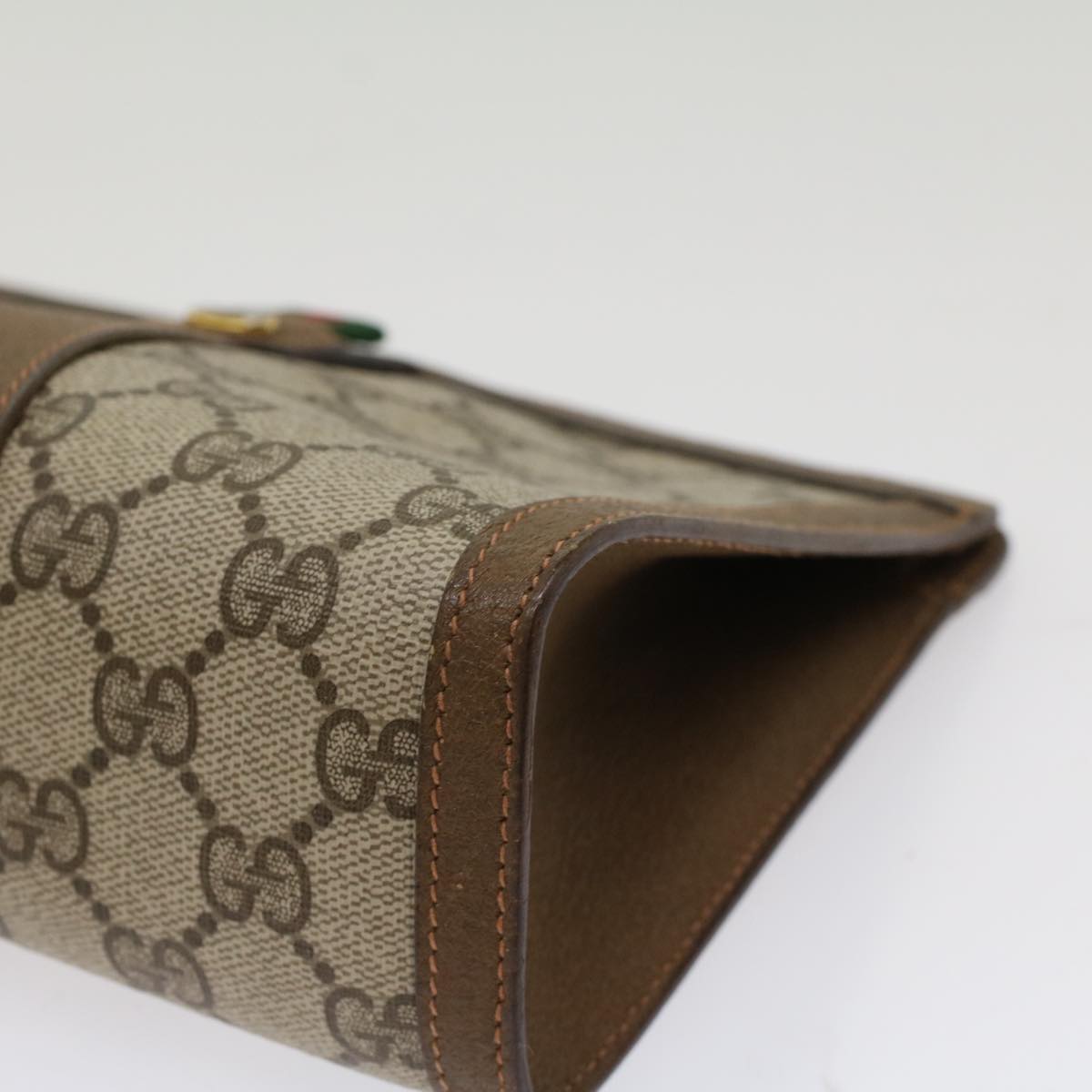 GUCCI GG Canvas Web Sherry Line Clutch Bag PVC Leather Beige Green Auth 53256