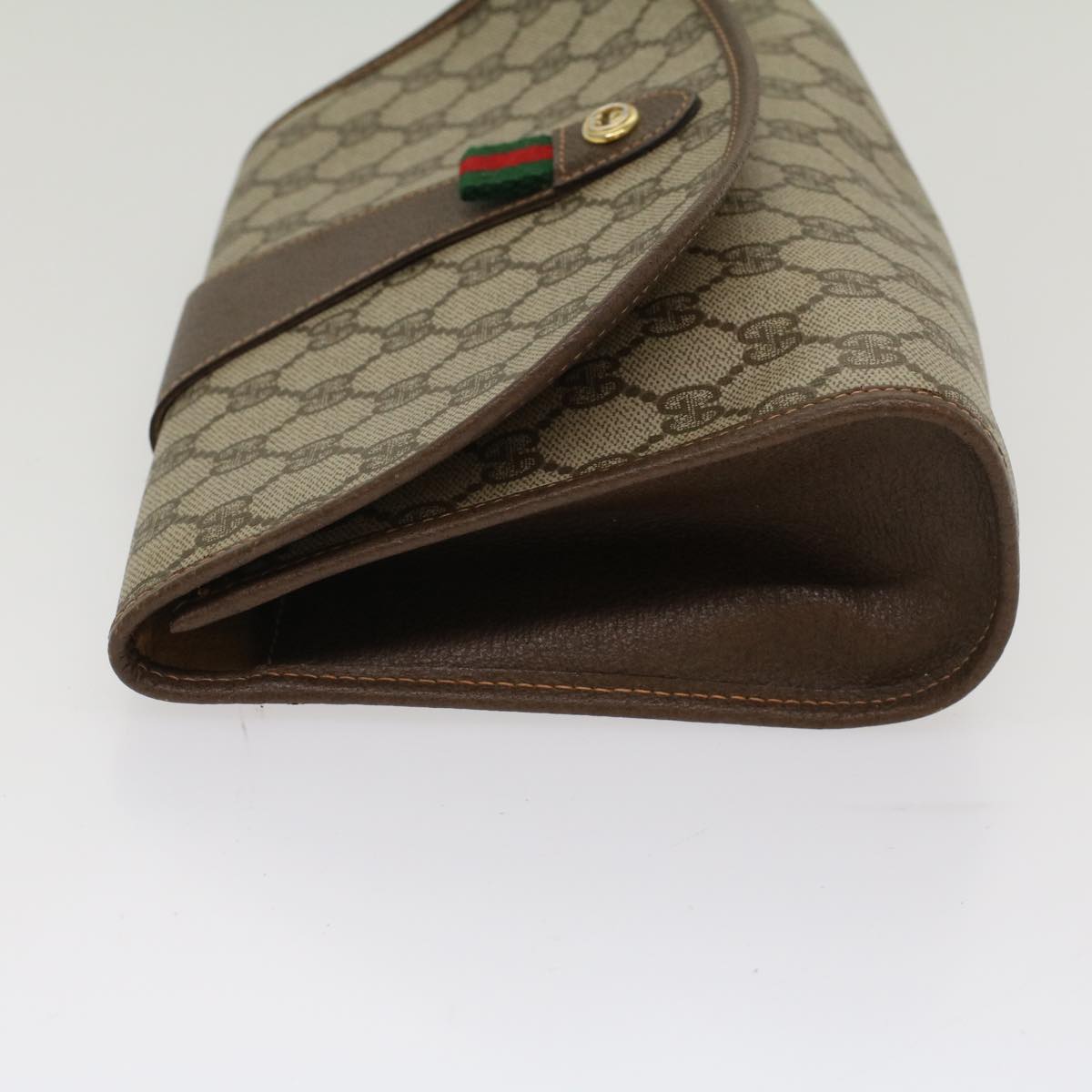 GUCCI GG Canvas Web Sherry Line Clutch Bag PVC Leather Beige Green Auth 53257