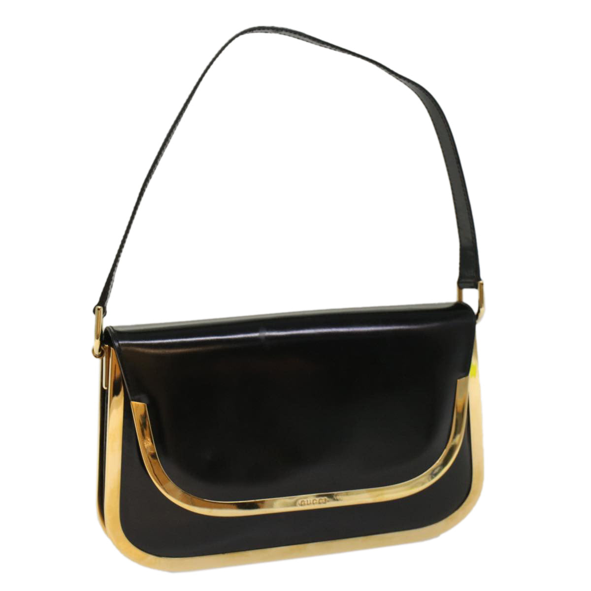 GUCCI Shoulder Bag Enamel Black Auth 53259