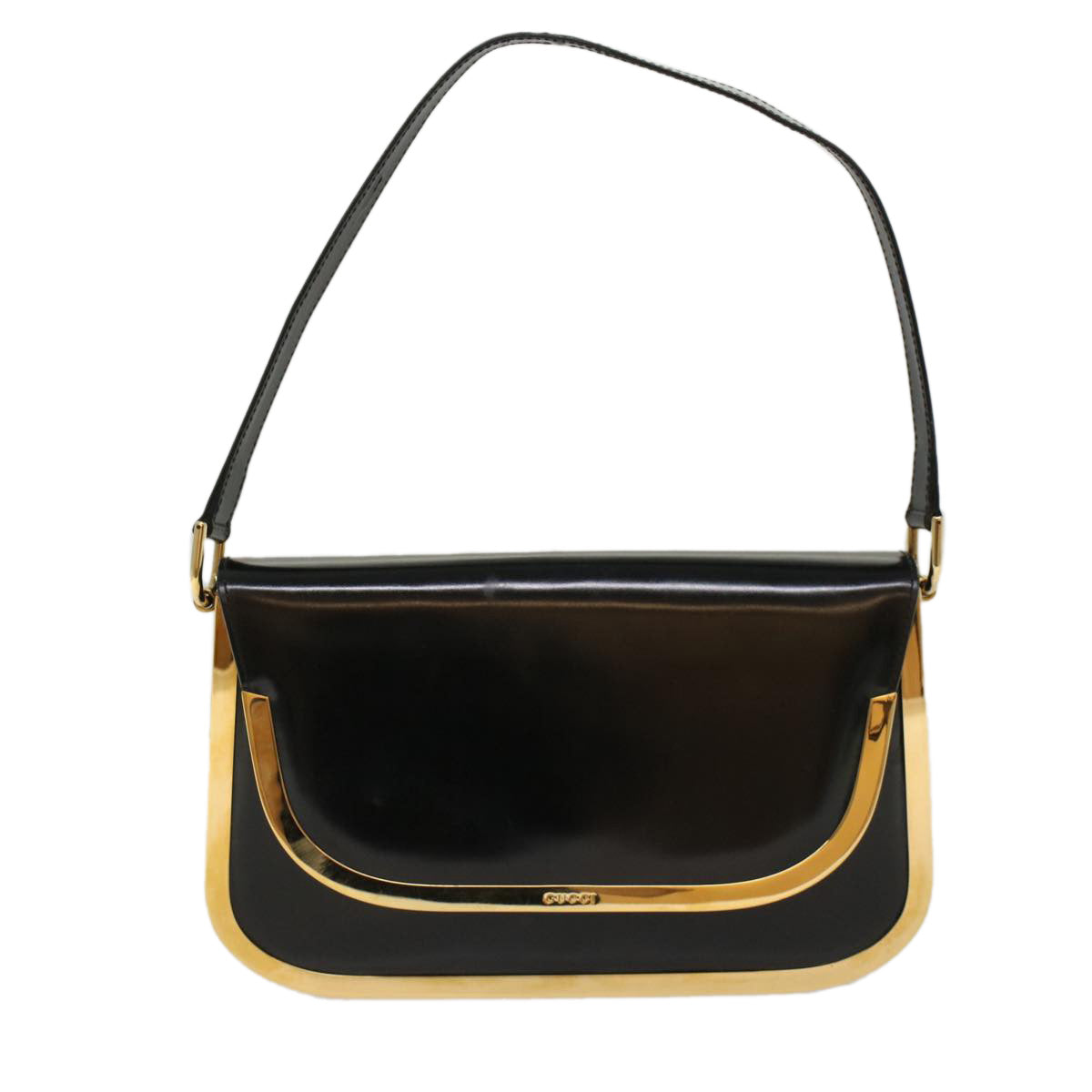 GUCCI Shoulder Bag Enamel Black Auth 53259