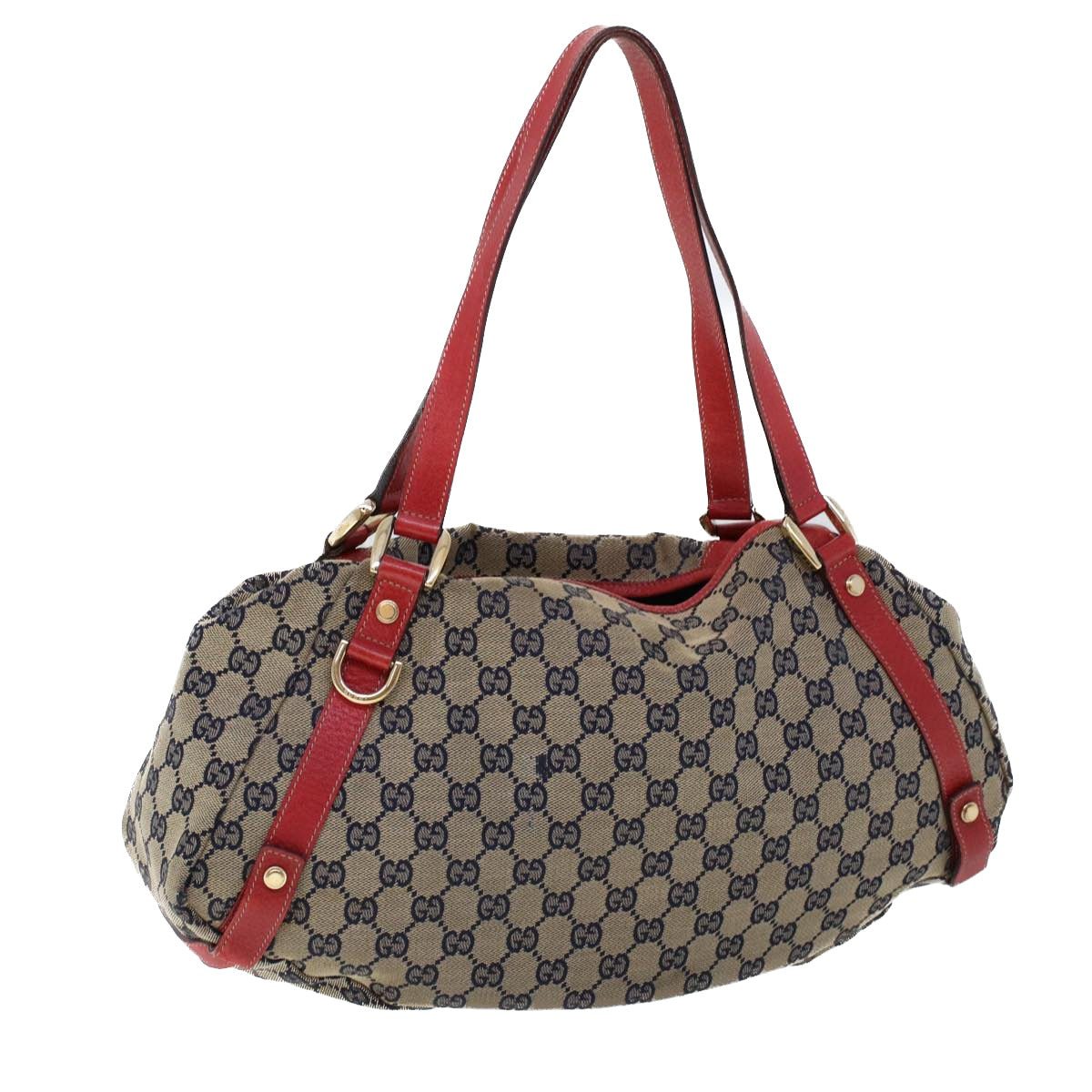 GUCCI GG Canvas Shoulder Bag Beige Navy Red Auth 53264