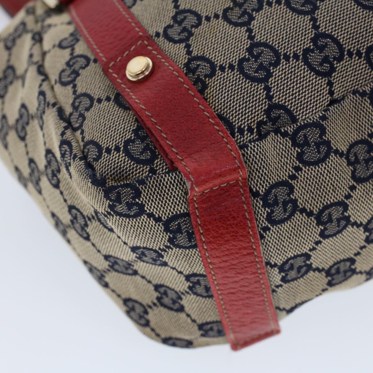 GUCCI GG Canvas Shoulder Bag Beige Navy Red Auth 53264