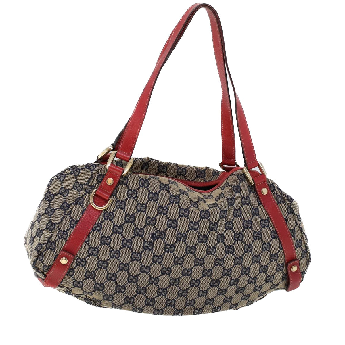 GUCCI GG Canvas Shoulder Bag Beige Navy Red Auth 53264