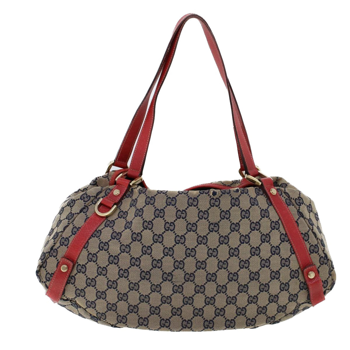 GUCCI GG Canvas Shoulder Bag Beige Navy Red Auth 53264