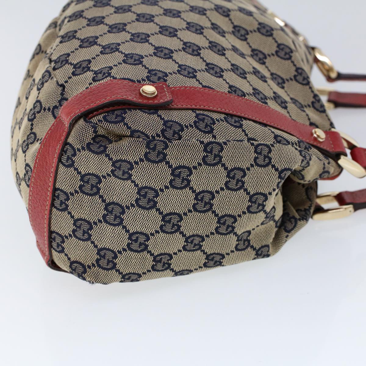 GUCCI GG Canvas Shoulder Bag Beige Navy Red Auth 53264