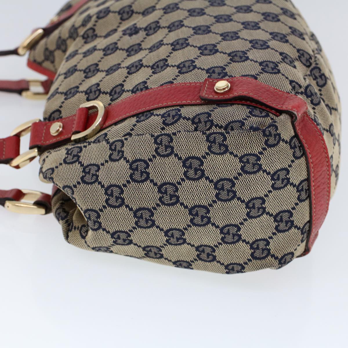 GUCCI GG Canvas Shoulder Bag Beige Navy Red Auth 53264