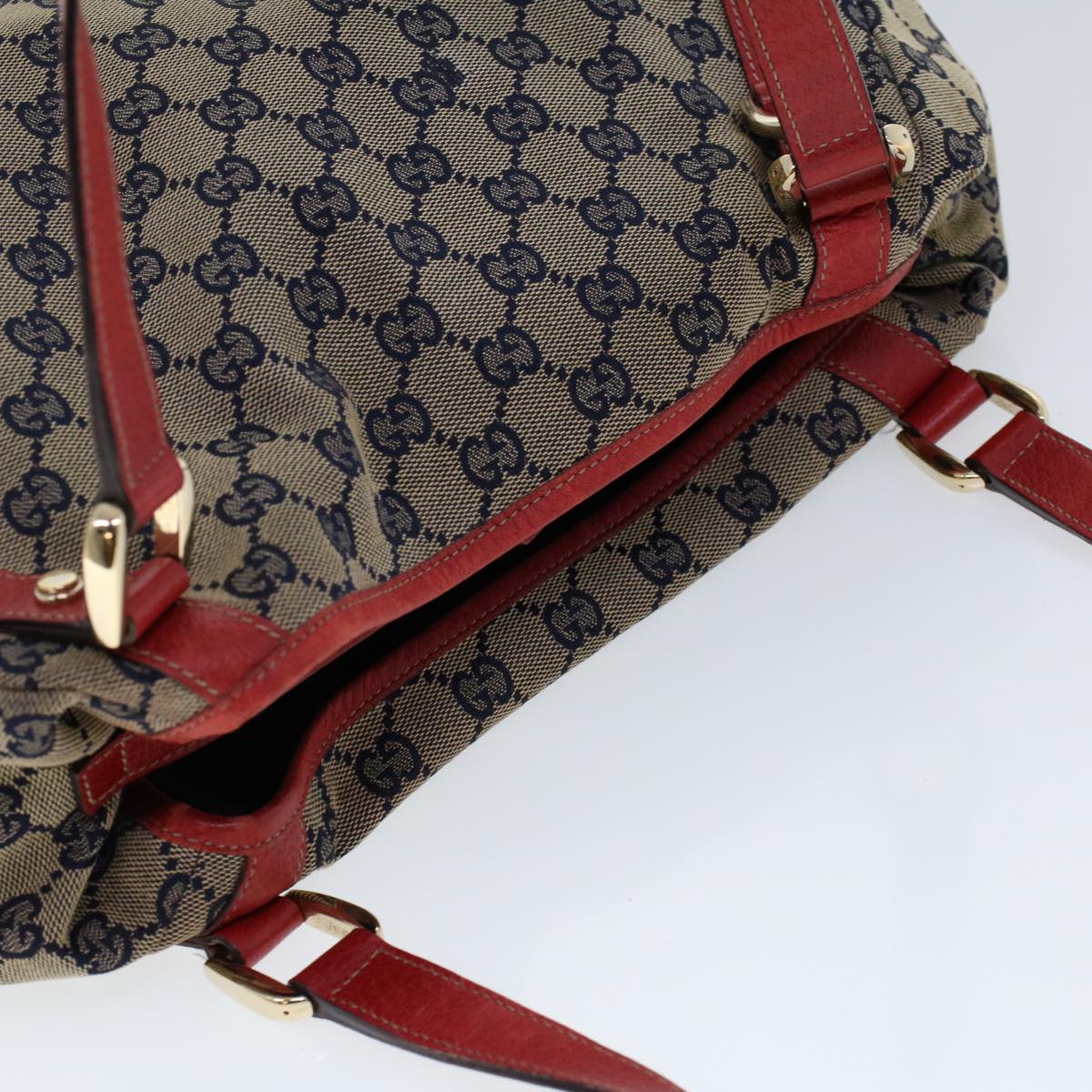 GUCCI GG Canvas Shoulder Bag Beige Navy Red Auth 53264