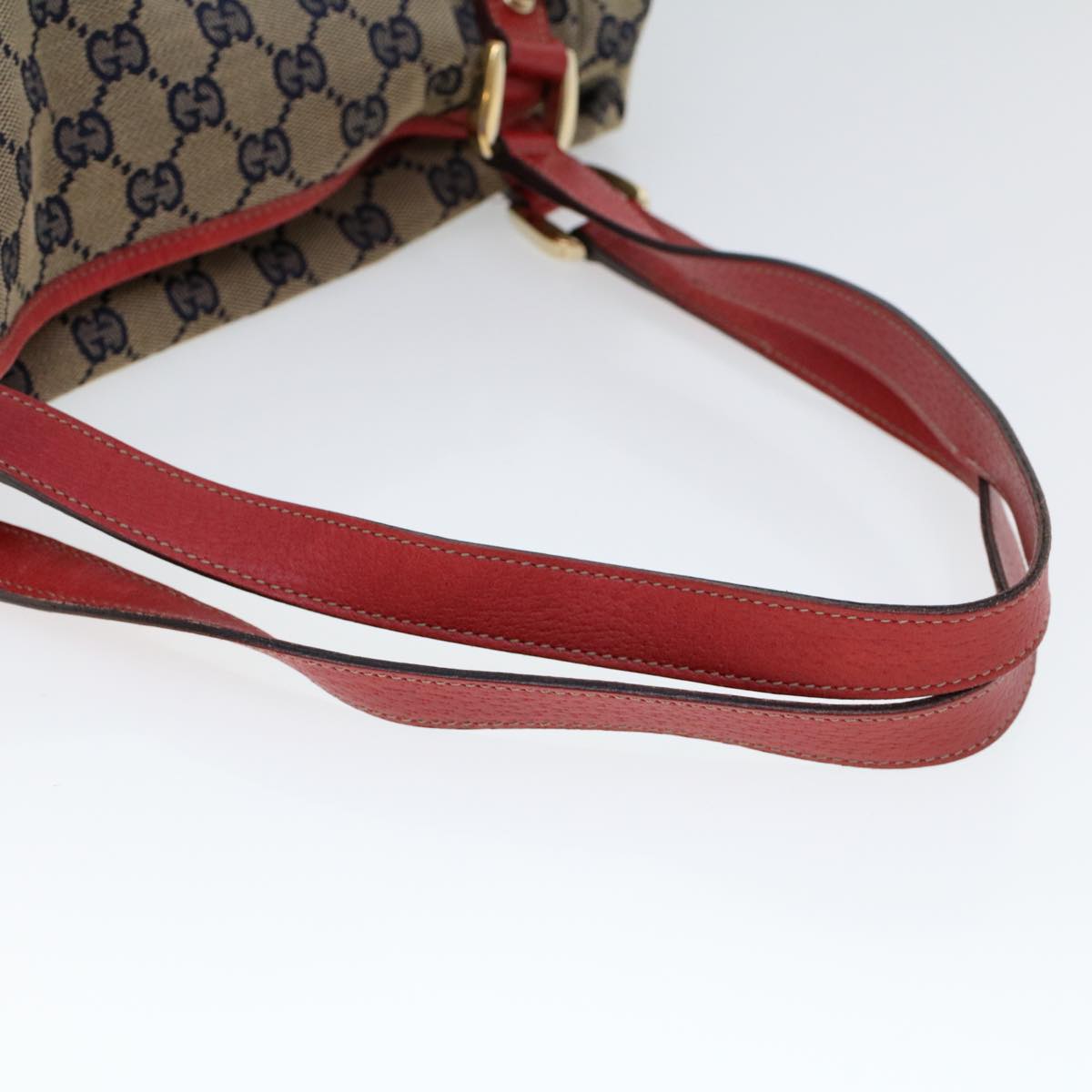 GUCCI GG Canvas Shoulder Bag Beige Navy Red Auth 53264