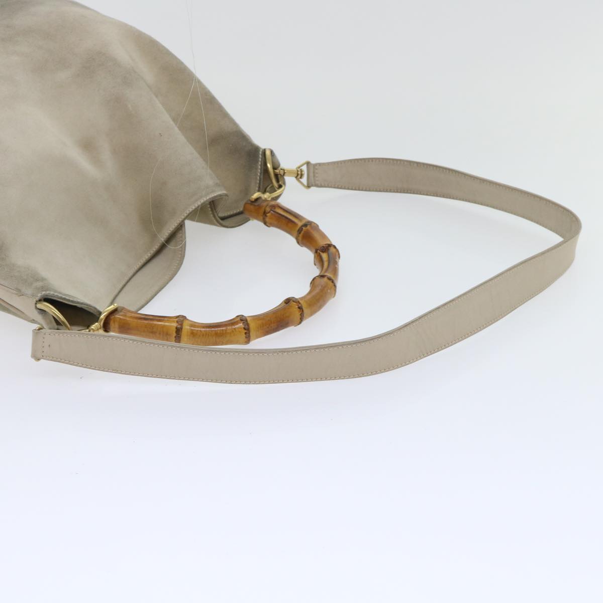 GUCCI Bamboo Shoulder Bag Suede 2way Beige Auth 53270