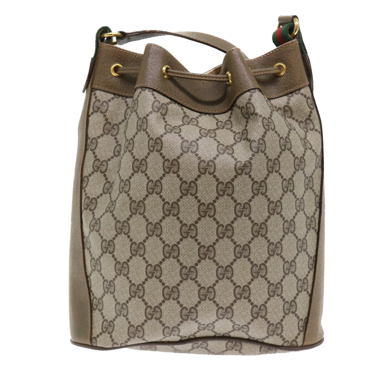 GUCCI GG Canvas Web Sherry Line Shoulder Bag PVC Leather Beige Green Auth 53271 - 0