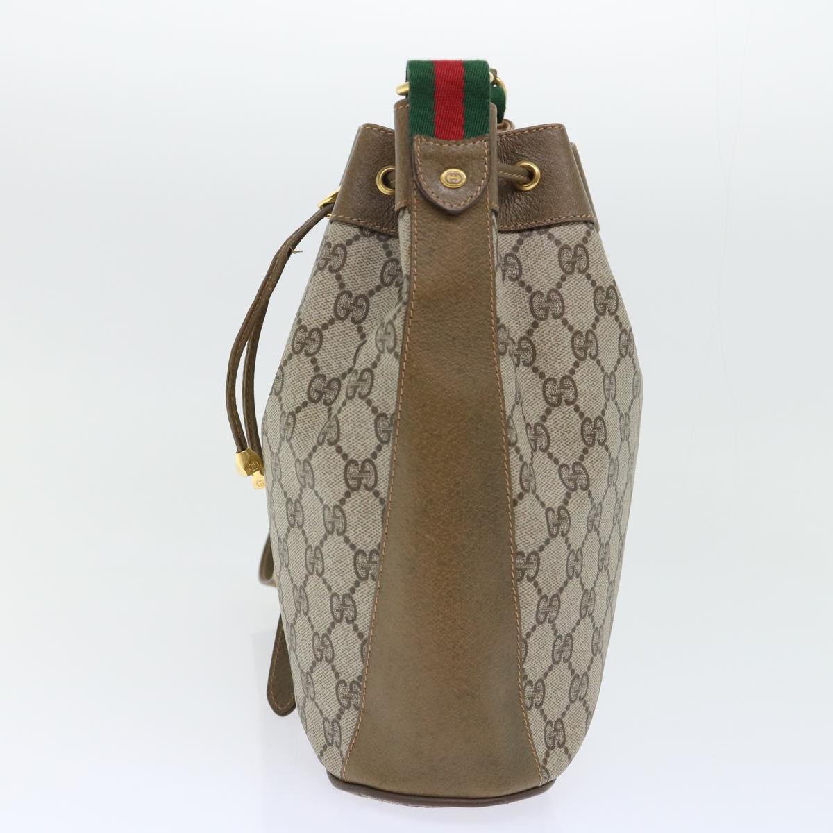 GUCCI GG Canvas Web Sherry Line Shoulder Bag PVC Leather Beige Green Auth 53271