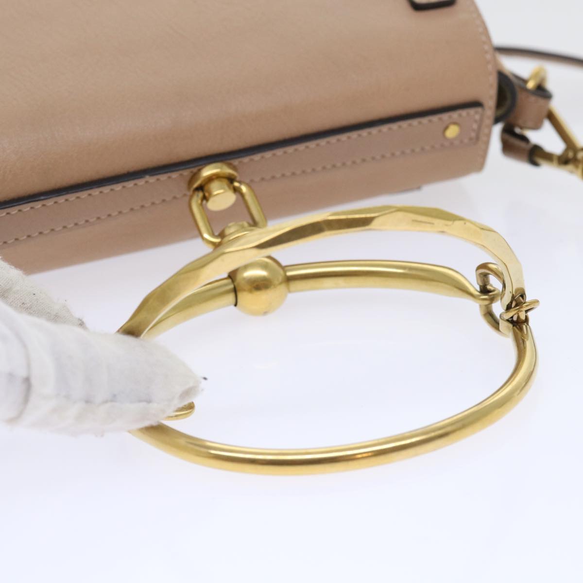 Chloe Nile Small Bracelet Hand Bag Leather 2way Beige Auth 53274