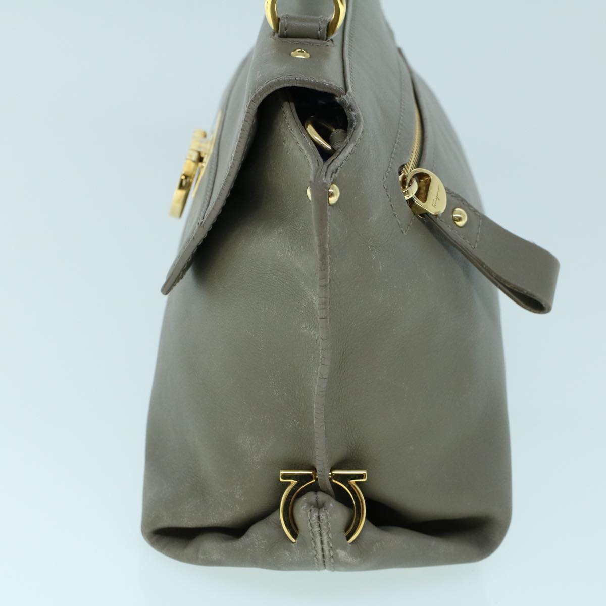 Salvatore Ferragamo Sofia Gancini Shoulder Bag Leather 2way Gray Auth 53276