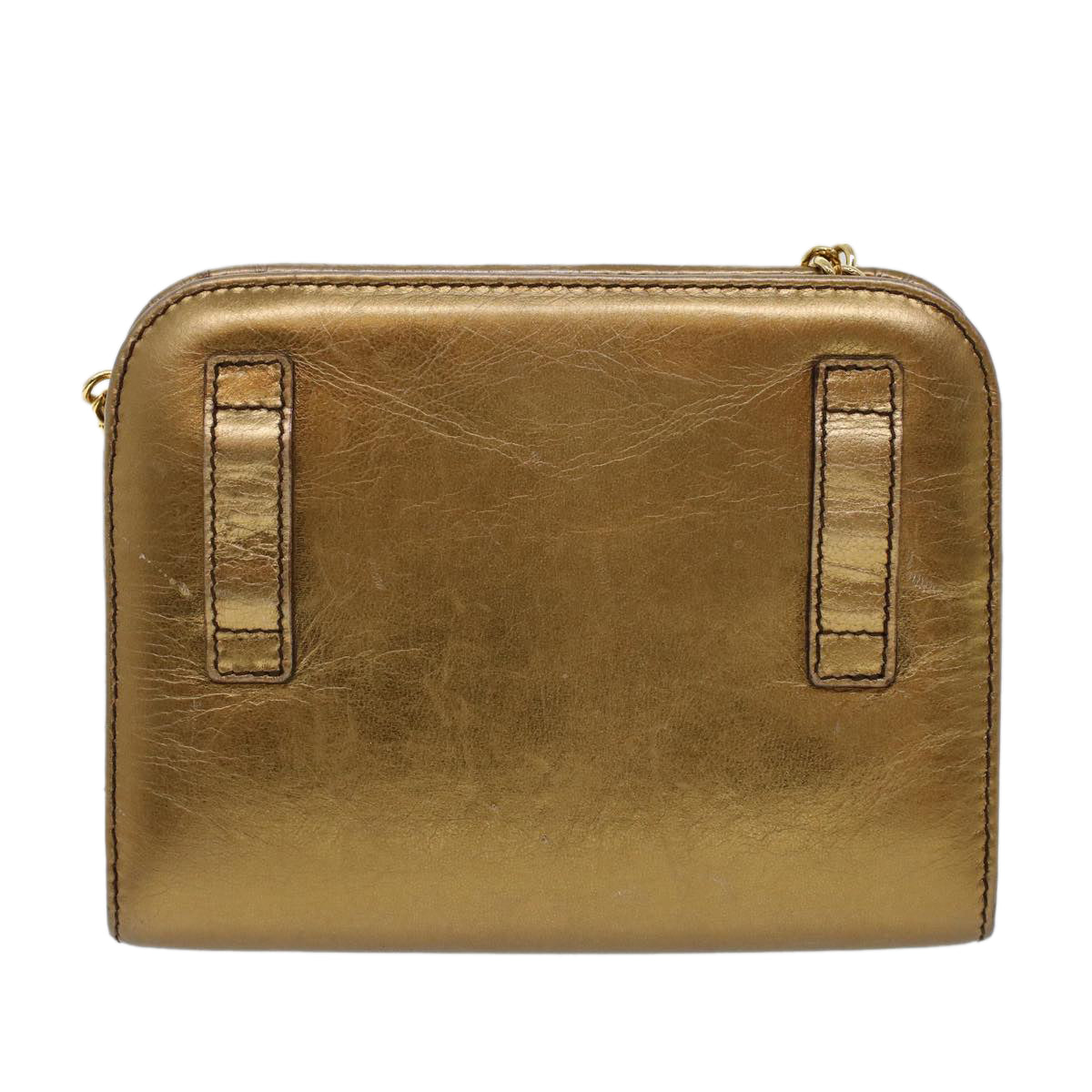 Salvatore Ferragamo Gancini Chain Shoulder Bag Leather Gold Auth 53278 - 0