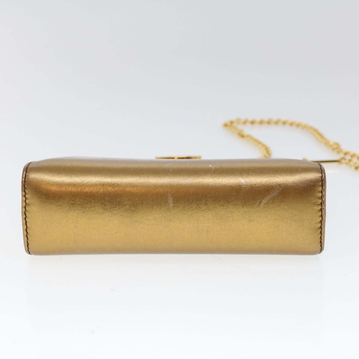 Salvatore Ferragamo Gancini Chain Shoulder Bag Leather Gold Auth 53278