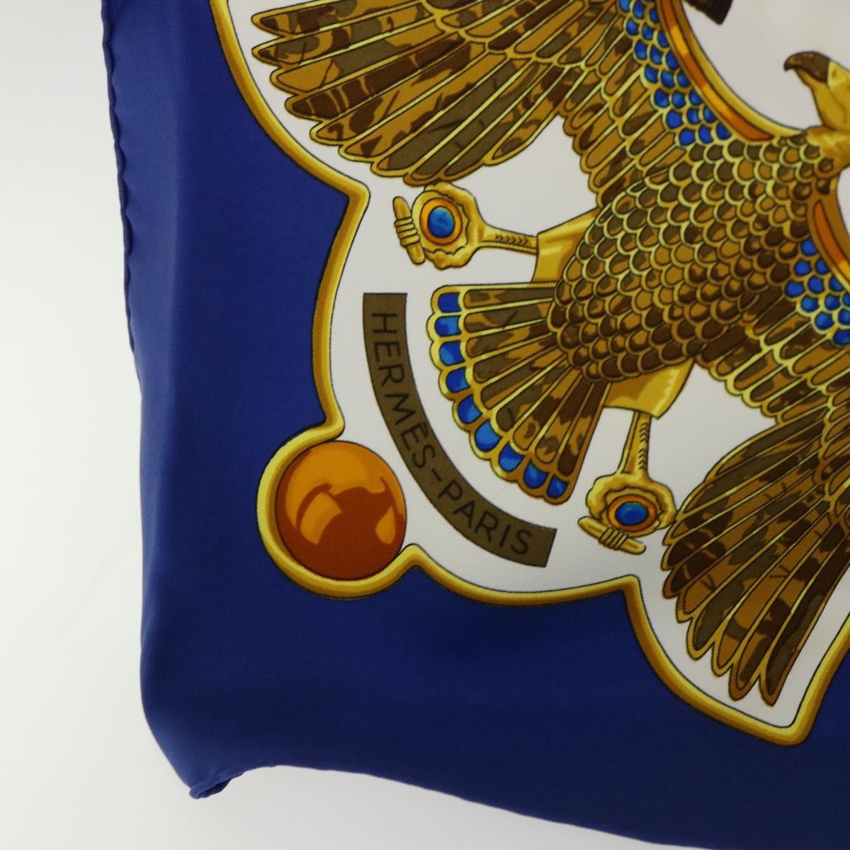 HERMES Carre 90 caty Scarf Silk Blue Auth 53287