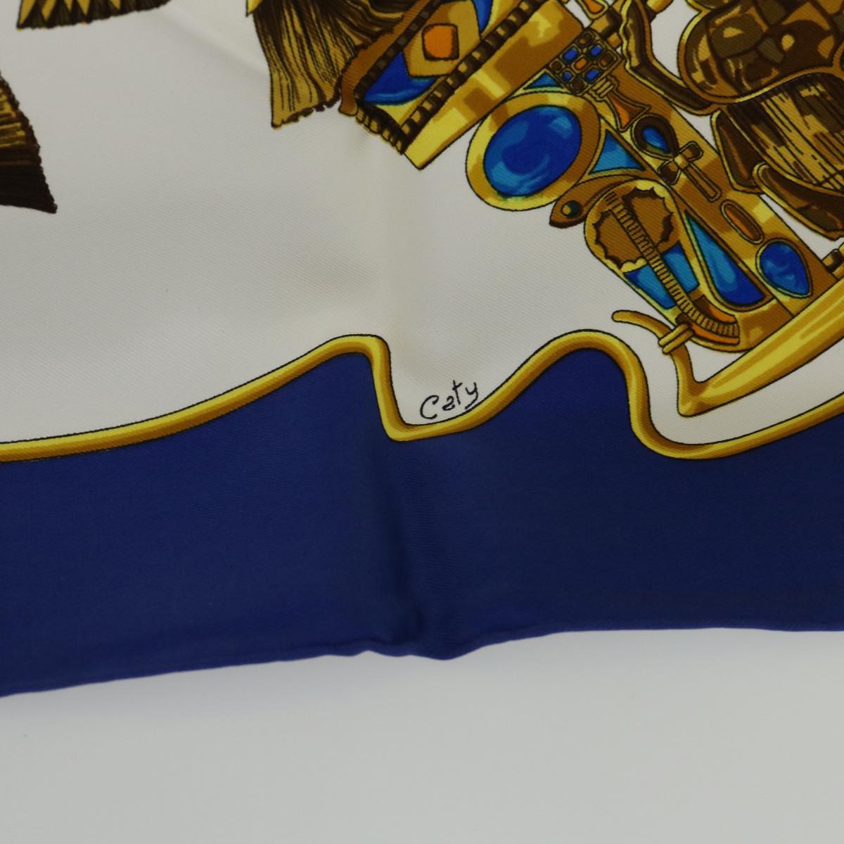 HERMES Carre 90 caty Scarf Silk Blue Auth 53287