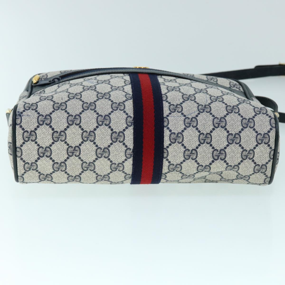 GUCCI GG Canvas Sherry Line Shoulder Bag PVC Leather Gray Red Navy Auth 53343