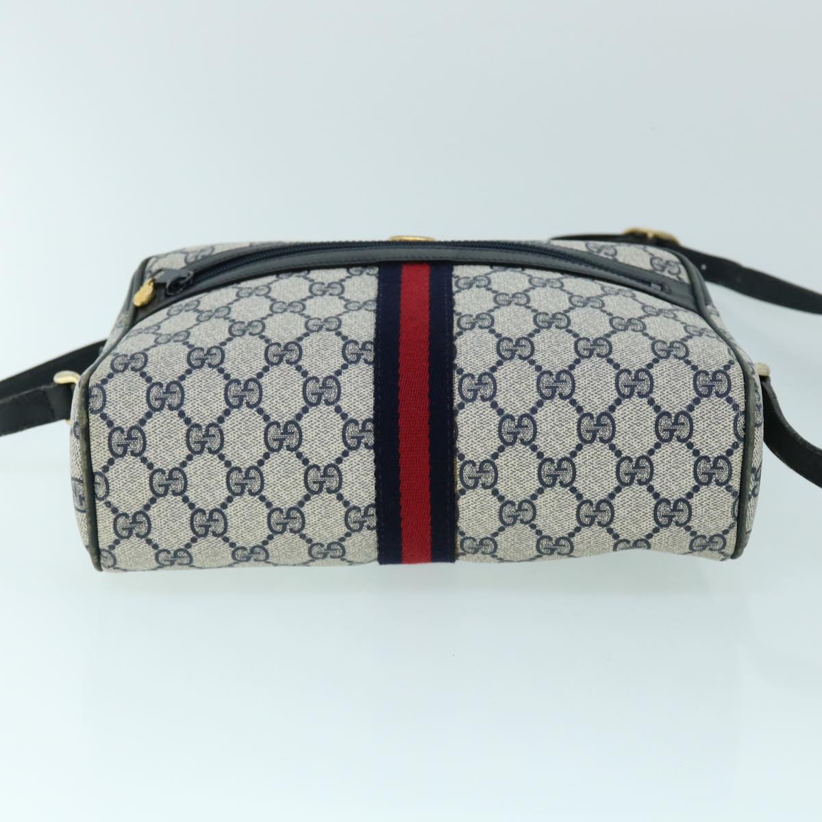 GUCCI GG Canvas Sherry Line Shoulder Bag Gray Red Navy 010 378 Auth 53344