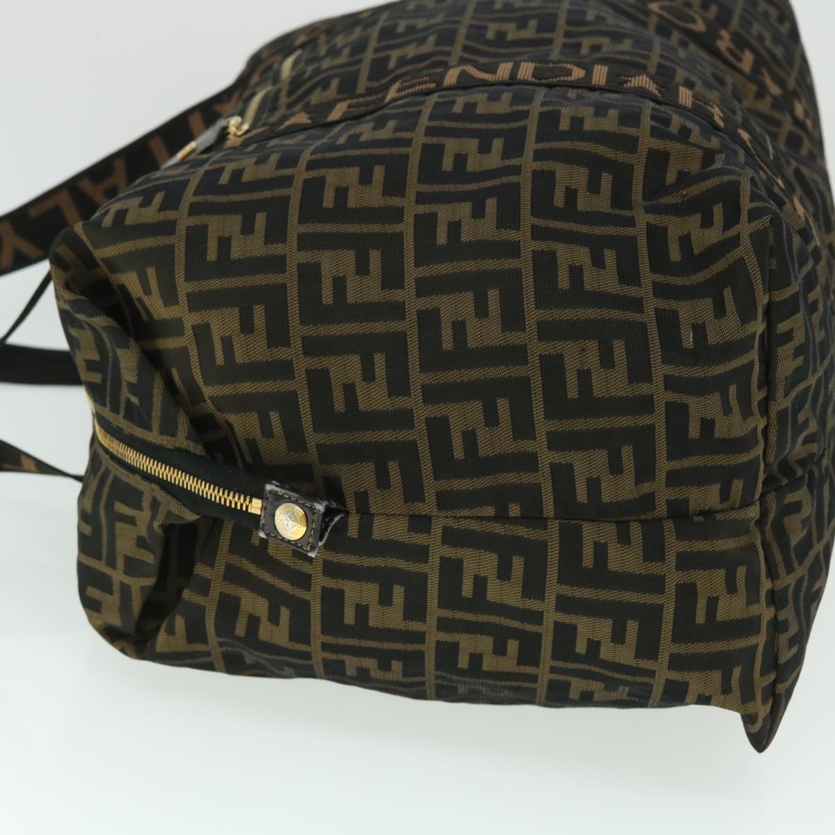 FENDI Zucca Canvas Boston Bag Black Brown Auth 53373