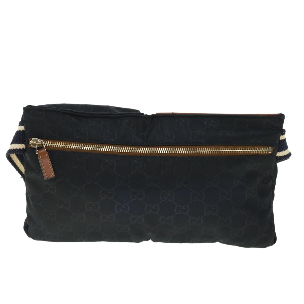 GUCCI GG Canvas Sherry Line Waist bag Navy White 28566 Auth 53375 - 0