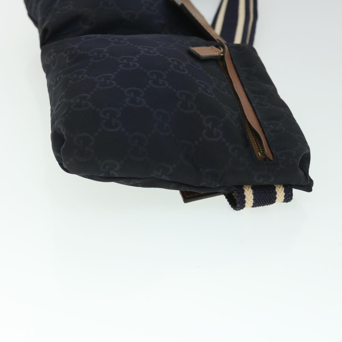 GUCCI GG Canvas Sherry Line Waist bag Navy White 28566 Auth 53375