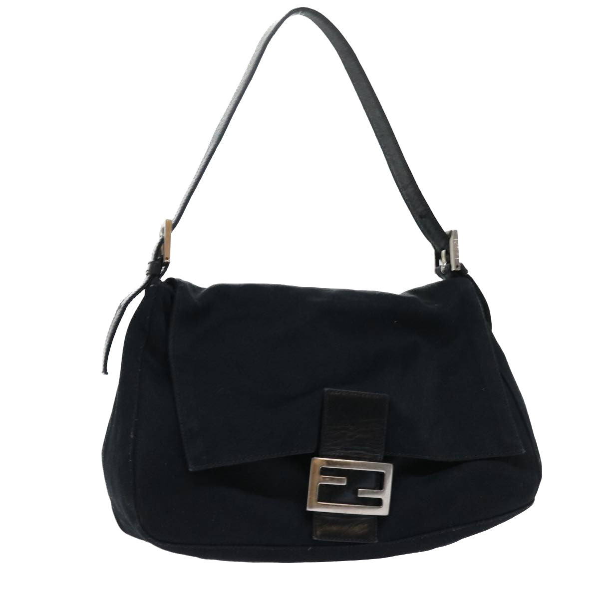 FENDI Mamma Baguette Shoulder Bag Nylon Black Auth 53376