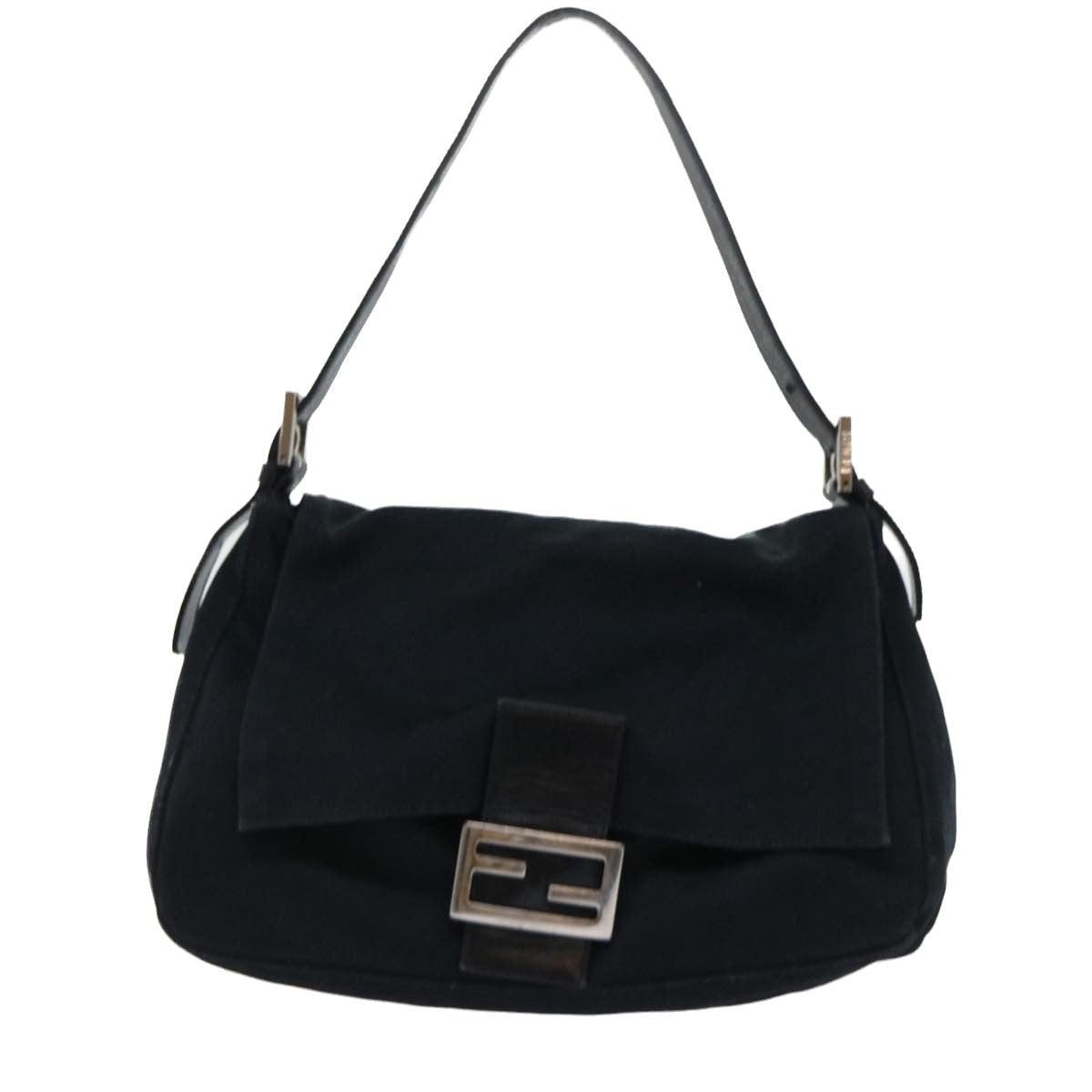 FENDI Mamma Baguette Shoulder Bag Nylon Black Auth 53376