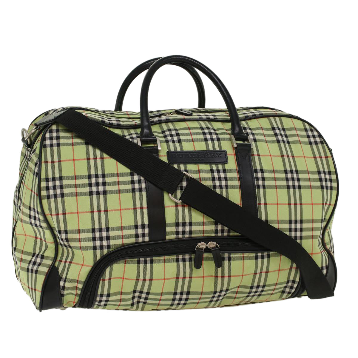 BURBERRY Nova Check Boston Bag Nylon 2way Green Black Auth 53378