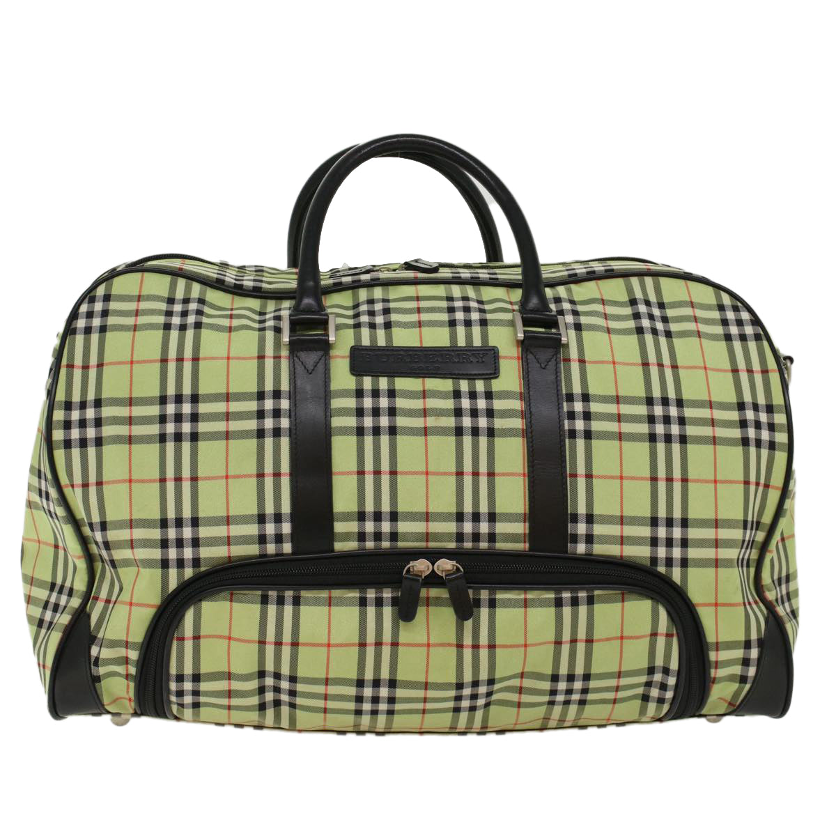 BURBERRY Nova Check Boston Bag Nylon 2way Green Black Auth 53378