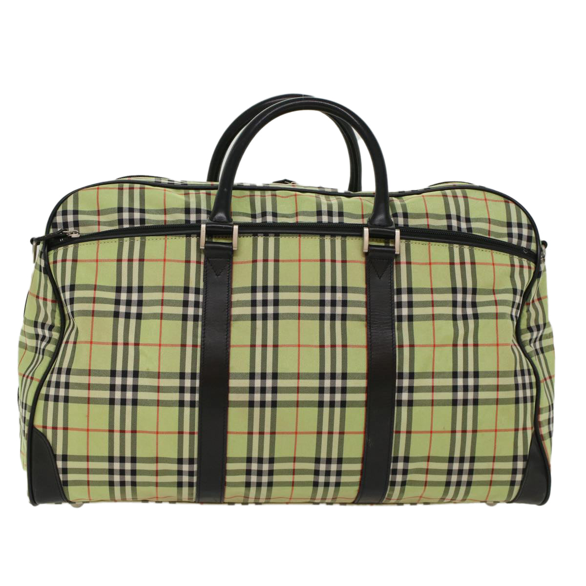 BURBERRY Nova Check Boston Bag Nylon 2way Green Black Auth 53378 - 0