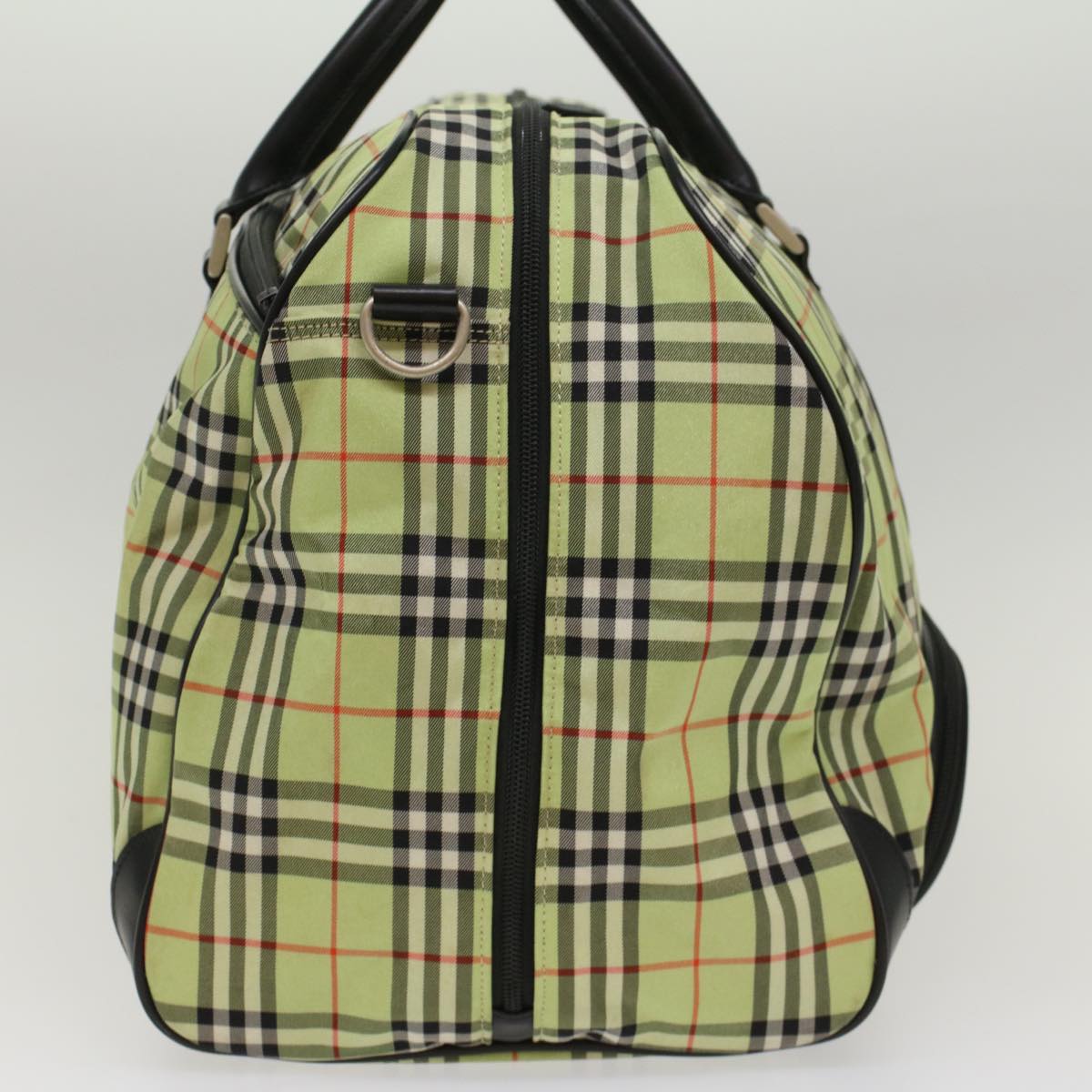 BURBERRY Nova Check Boston Bag Nylon 2way Green Black Auth 53378