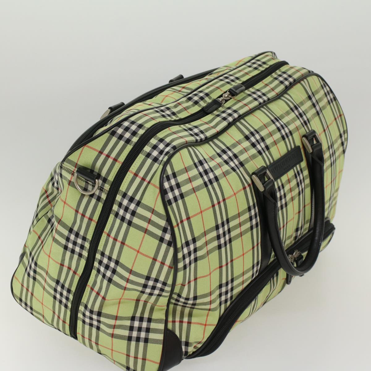 BURBERRY Nova Check Boston Bag Nylon 2way Green Black Auth 53378