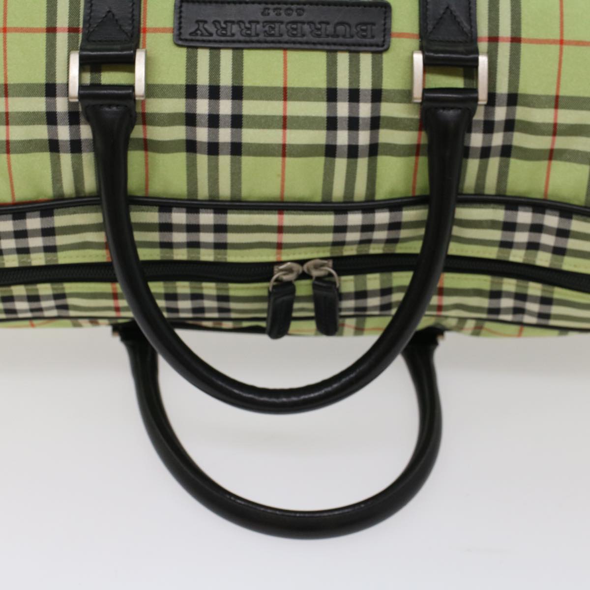 BURBERRY Nova Check Boston Bag Nylon 2way Green Black Auth 53378