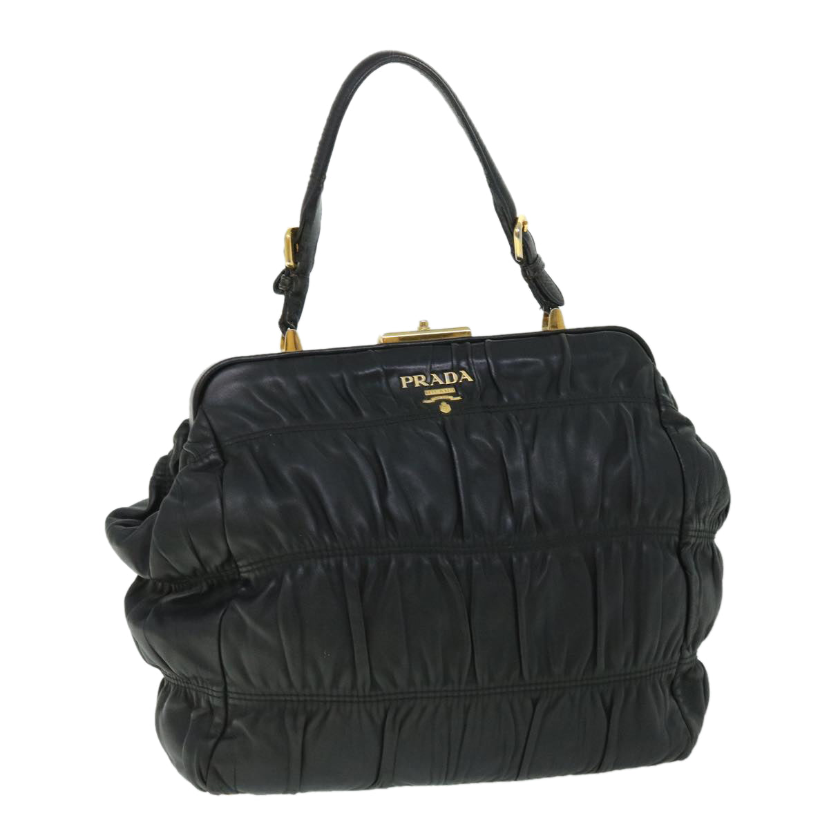 PRADA Hand Bag Leather Black Auth 53384